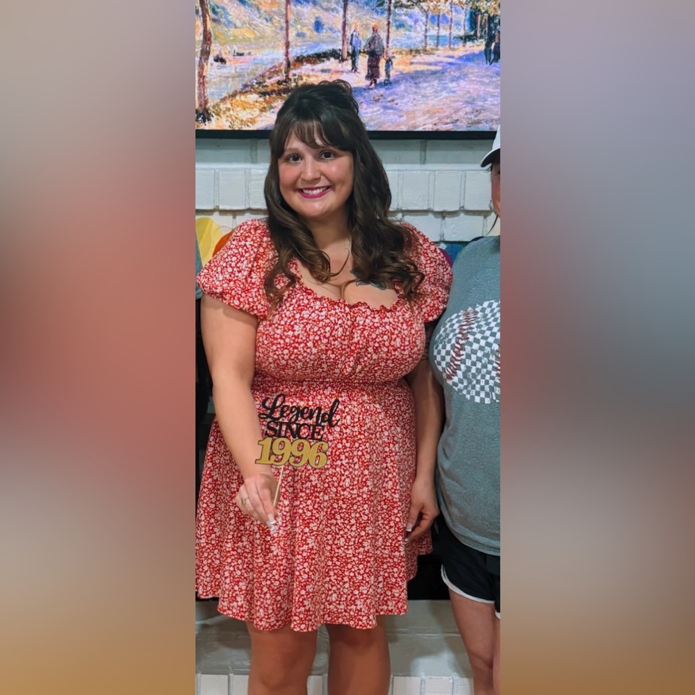 torrid Red Floral Puff-Sleeve Midi romper :) - Picture 4 of 4